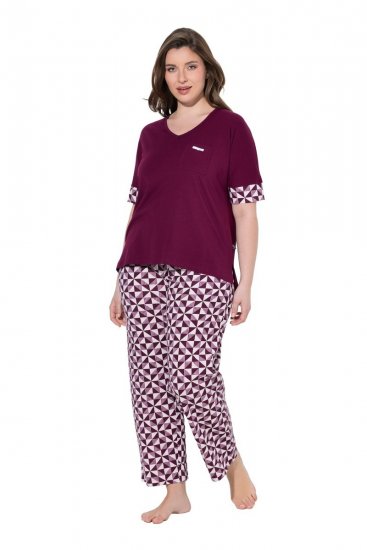 Ulla Popken 849850 Rutete pyjamas Bærrød - Pyjamas/Loungewear - 