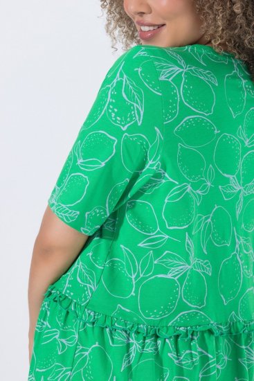 Ulla Popken 850204 Kortermet jerseykjole med V-hals Grønn - Jerseykjoler - 