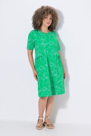 Ulla Popken 850204 Kortermet jerseykjole med V-hals Grønn - Jerseykjoler - 