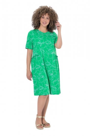 Ulla Popken 850204 Kortermet jerseykjole med V-hals Grønn - Jerseykjoler - 