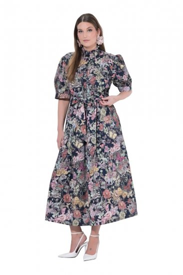 Ulla Popken 850298 Blomstret skjortekjole Mørkeblå - Maxikjoler - Maxikjoler for damer i store størrelser