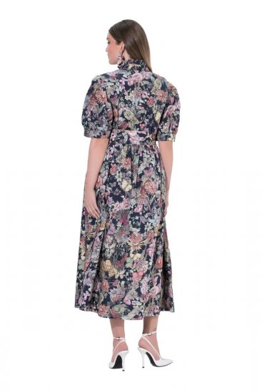 Ulla Popken 850298 Blomstret skjortekjole Mørkeblå - Maxikjoler - Maxikjoler for damer i store størrelser
