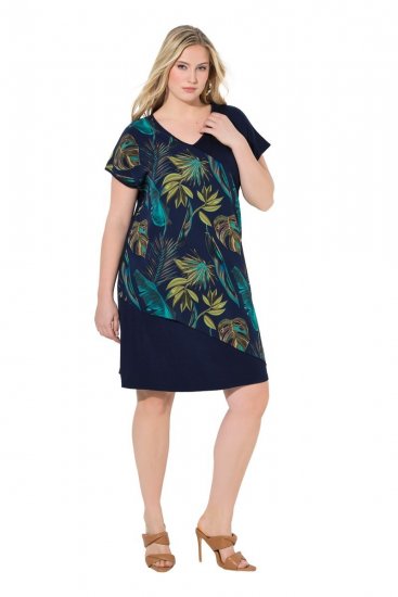 Ulla Popken 850393 Mønstret chiffongkjole Mørkeblå - Sommerkjoler - Sommerkjoler for kvinner i store størrelser