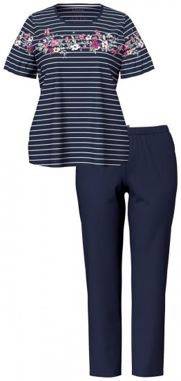 Ulla Popken 850403 Blomstret pyjamas Mørkeblå - Pyjamas/Loungewear - 