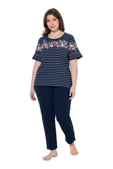 Ulla Popken 850403 Blomstret pyjamas Mørkeblå - Pyjamas/Loungewear - 