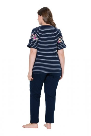 Ulla Popken 850403 Blomstret pyjamas Mørkeblå - Pyjamas/Loungewear - 