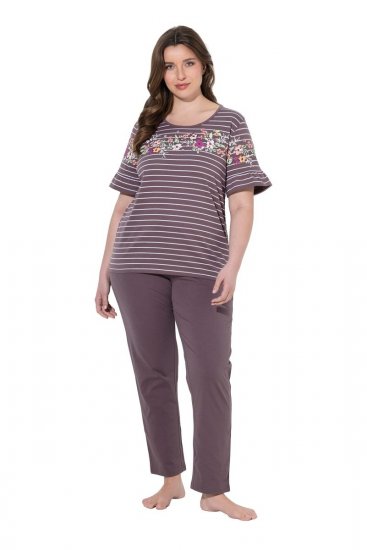Ulla Popken 850403 Blomstret pyjamas Brun - Pyjamas/Loungewear - 