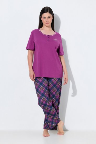 Ulla Popken 850864 Rutete 3-delt pyjamassett Fiolett - Pyjamas/Loungewear - 