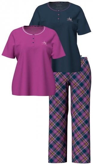Ulla Popken 850864 Rutete 3-delt pyjamassett Fiolett - Pyjamas/Loungewear - 