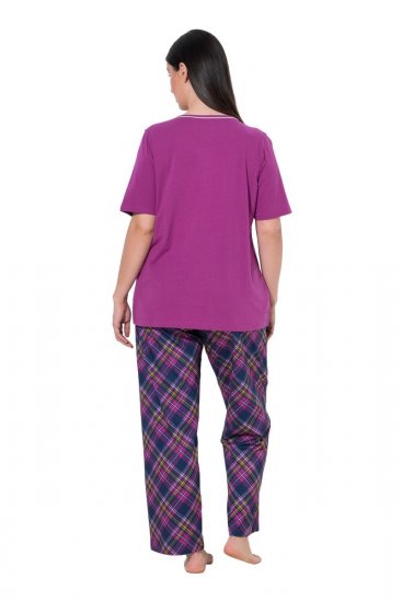 Ulla Popken 850864 Rutete 3-delt pyjamassett Fiolett - Pyjamas/Loungewear - 