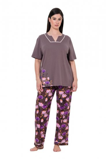 Ulla Popken 850903 Blomstret pyjamas 2-pakning Brun - Pyjamas/Loungewear - 