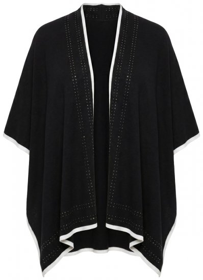Ulla Popken 851127 Åpen strikkeponcho med strasskant Svart - Ponchoer og capes - 