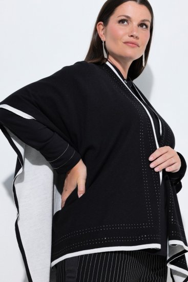 Ulla Popken 851127 Åpen strikkeponcho med strasskant Svart - Ponchoer og capes - 