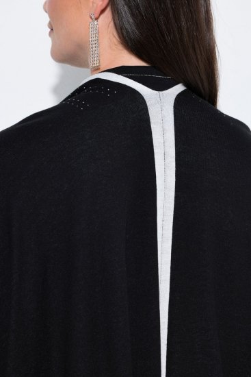 Ulla Popken 851127 Åpen strikkeponcho med strasskant Svart - Ponchoer og capes - 