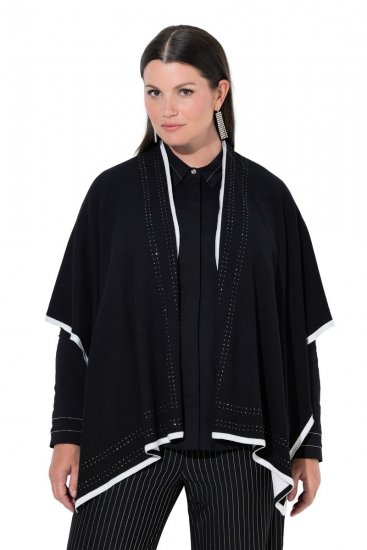 Ulla Popken 851127 Åpen strikkeponcho med strasskant Svart - Ponchoer og capes - 