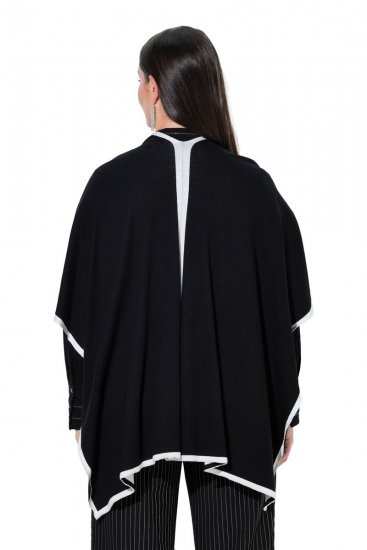 Ulla Popken 851127 Åpen strikkeponcho med strasskant Svart - Ponchoer og capes - 