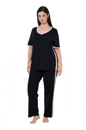 Ulla Popken 851245 Stripete pyjamas Svart - Pyjamas/Loungewear - 