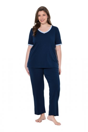 Ulla Popken 851245 Stripete pyjamas Mørkeblå - Pyjamas/Loungewear - 