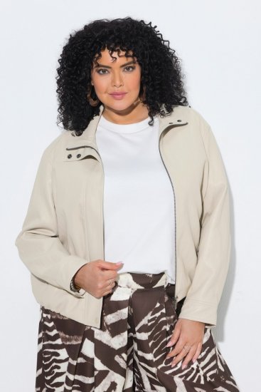Ulla Popken 851329 Bikerjakke i skinnlook med glidelås Taupe - Jakker - Damejakker i store størrelser