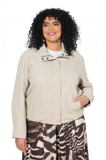 Ulla Popken 851329 Bikerjakke i skinnlook med glidelås Taupe - Jakker - Damejakker i store størrelser