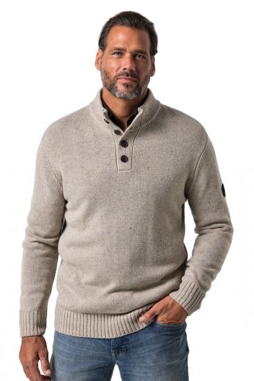 JP1880 851436 Strikkegenser med knappekrage Nøttebrun TALL - TALL gensere - TALL gensere for høye menn