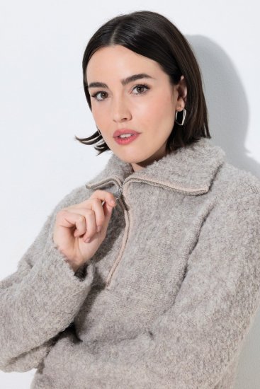 Ulla Popken 851563 Langermet strikket kjole Beige - Kjoler - Kjoler for alle størrelser