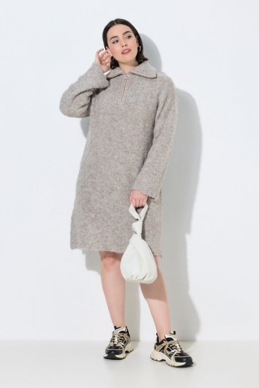 Ulla Popken 851563 Langermet strikket kjole Beige - Kjoler - Kjoler for alle størrelser