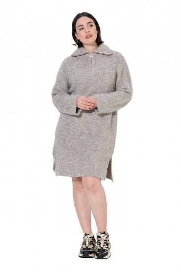 Ulla Popken 851563 Langermet strikket kjole Beige - Kjoler - Kjoler for alle størrelser