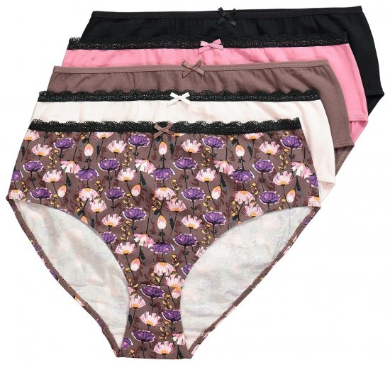 Ulla Popken 851711 Blomstrete truser 5-pakning Brun - Truser - 