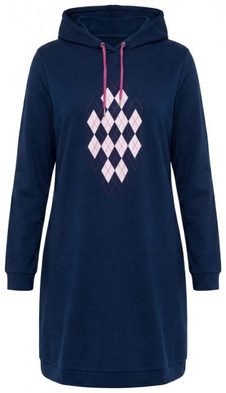 Ulla Popken 851749 Rutete hjemmekjole med hette Mørkeblå - Pyjamas/Loungewear - 