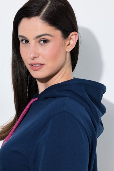 Ulla Popken 851749 Rutete hjemmekjole med hette Mørkeblå - Pyjamas/Loungewear - 