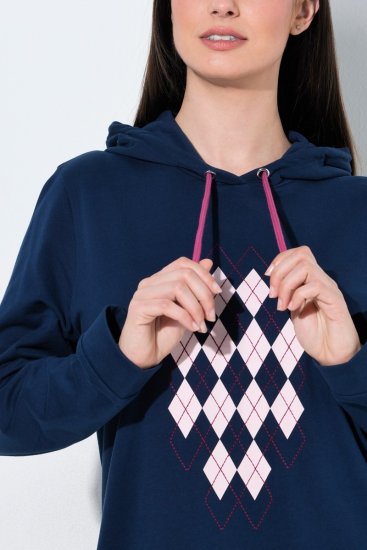 Ulla Popken 851749 Rutete hjemmekjole med hette Mørkeblå - Pyjamas/Loungewear - 