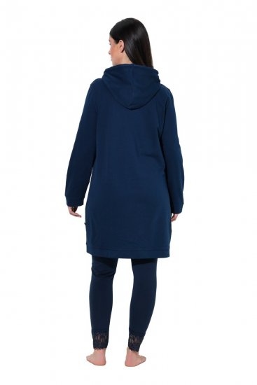 Ulla Popken 851749 Rutete hjemmekjole med hette Mørkeblå - Pyjamas/Loungewear - 