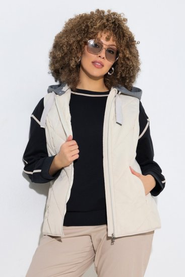 Ulla Popken 851781 Quiltet vest med hette Benhvit - Vester - 
