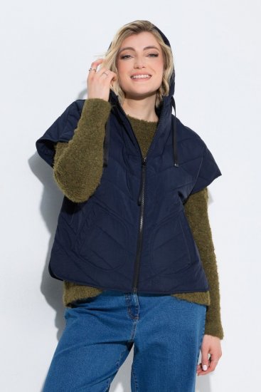 Ulla Popken 851785 Oversize quiltet vest med hette Mørkeblå - Vester - 