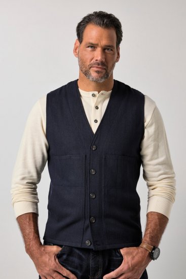 JP1880 851800 Tweedvest i fiskebensmønster Mørkeblå - Dresser og blazere - Dresser i store størrelser