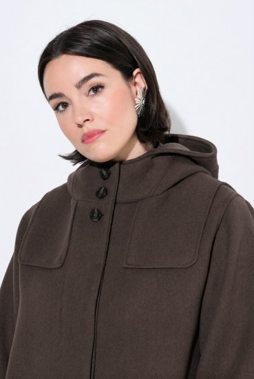 Ulla Popken 851803 Dufflecoat Mørkebrun - Frakker - Kåper i store størrelser