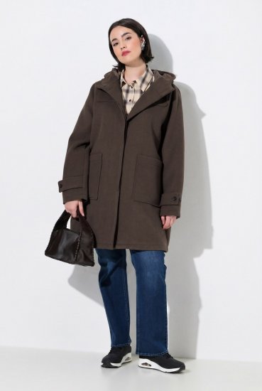 Ulla Popken 851803 Dufflecoat Mørkebrun - Frakker - Kåper i store størrelser