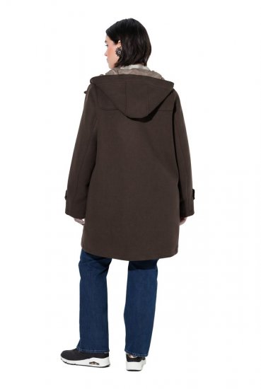 Ulla Popken 851803 Dufflecoat Mørkebrun - Frakker - Kåper i store størrelser