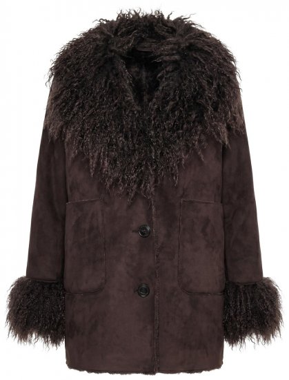 Ulla Popken 851853 Jakke i semsketlook med fuskepelskrage Brun - Jakker - Damejakker i store størrelser