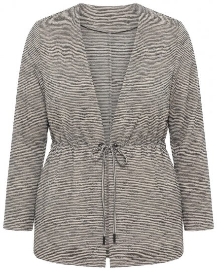 Ulla Popken 852086 Stripet cardigan med snøring Taupe - Cardigans - Cardigans i store størrelser