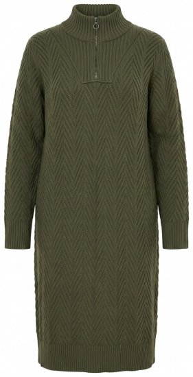 Ulla Popken 852121 Langermet strikket kjole med høy hals Khaki - Strikkede kjoler -