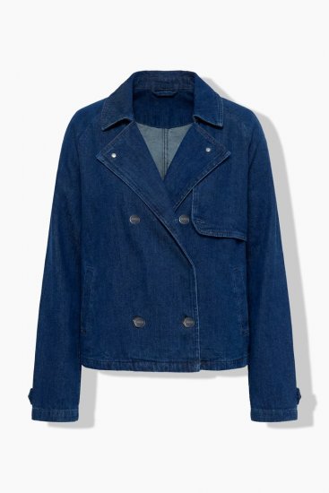 Ulla Popken 852266 Dobbeltspent dongerijakke i trenchstil Denimblå - Jakker - Damejakker i store størrelser