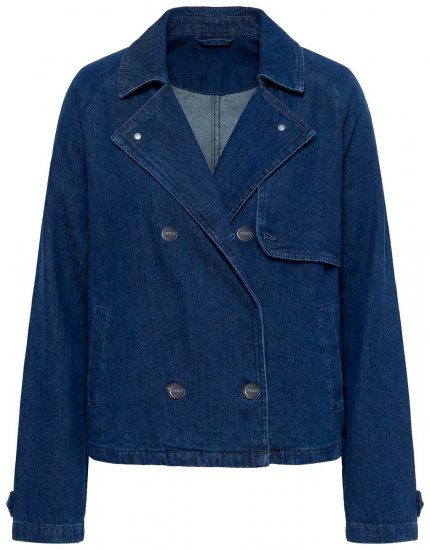 Ulla Popken 852266 Dobbeltspent dongerijakke i trenchstil Denimblå - Jakker - Damejakker i store størrelser