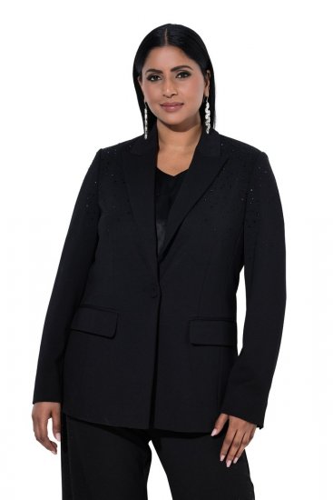 Ulla Popken 852498 Blazer med strass og én knapp Svart - Blazere - Blazere i store størrelser for dame