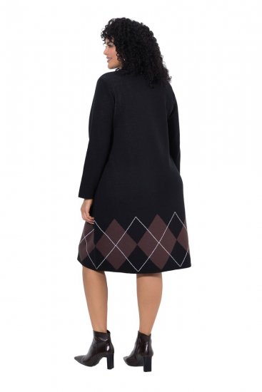 Ulla Popken 852597 Mønstret strikket kjole med høy hals Svart - Strikkede kjoler - 
