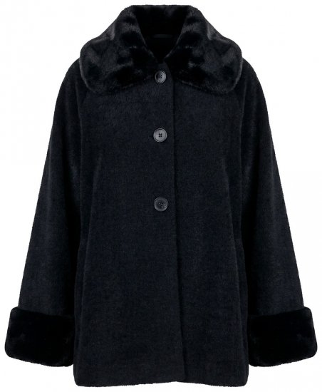 Ulla Popken 852644 Capejakke med kant i fuskepels Svart - Ponchoer og capes - 