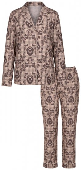 Ulla Popken 852649 Mønstret pyjamas med skjortekrage Brun - Pyjamas/Loungewear - 