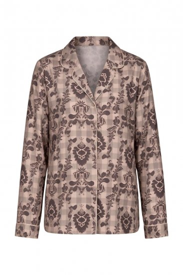 Ulla Popken 852649 Mønstret pyjamas med skjortekrage Brun - Pyjamas/Loungewear - 