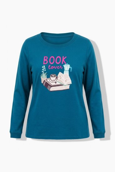 Ulla Popken 852710 Langermet hjemmegenser Petrol - Pyjamas/Loungewear - 